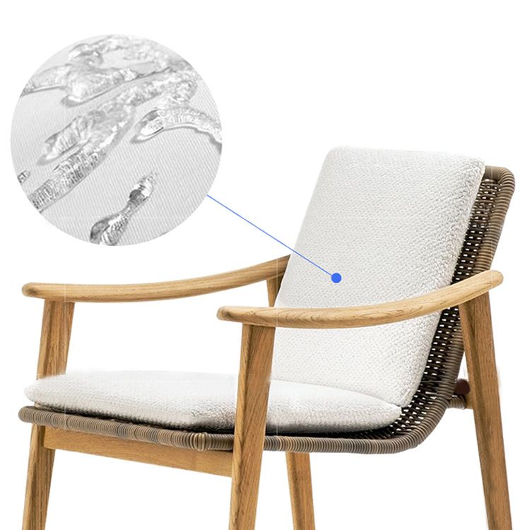 Contemporary Patio Dining Armchair with Water Repellent Finish Cushion in White