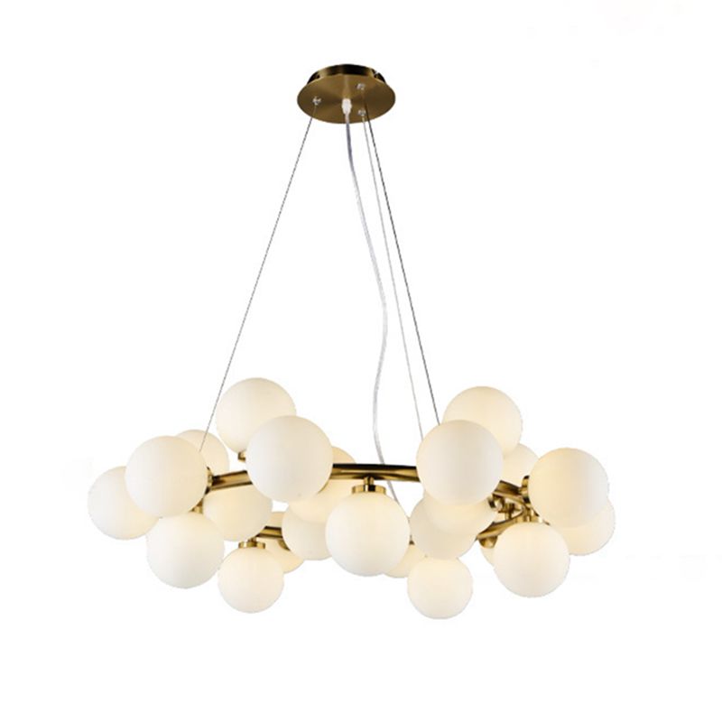 Glass Circular Hanging Pendant Light Contemporary Chandelier Pendant Light in White