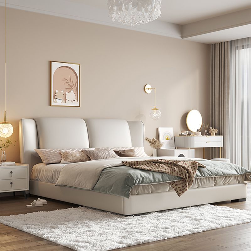 43.3" Tall Contemporary Panel Bed Wood and Upholstered Bed Frame