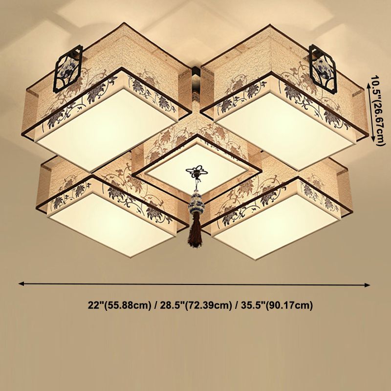 Plafonniers de style asiatique avec abat-jour en tissu pour salon et salle à manger