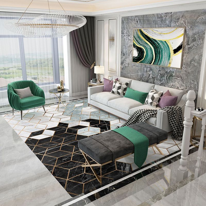 Abstract Area Rug Polyester Marble Print Rug Non-Slip Backing Carpet for Living Room
