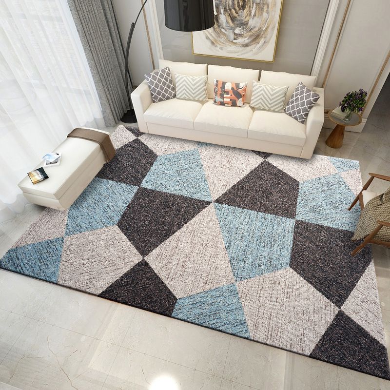 Modern Geometric Indoor Rug Patchwork Polyester Non-Slip Backing Area Carpet for Living Room