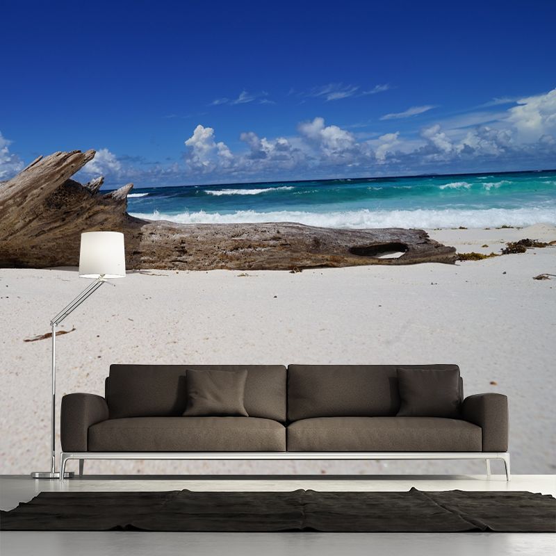 Blue and White Sea Mural for Living Room Bedroom Decoration, Made to Measure