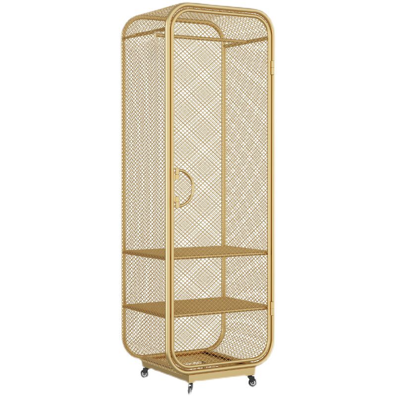 Modern 2-door Wardrobe Armoire Steel Storage Cabinet with 2 Shelves and Clothes Rail