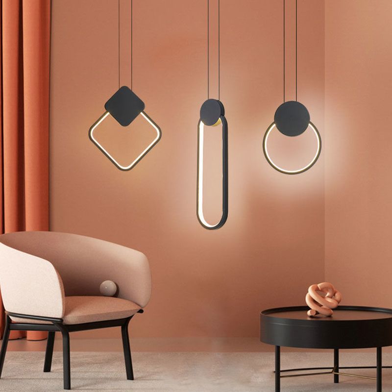 Modern Minimalist Style Cord Hung Hanging Pendant Lights Metal Ceiling Lamp in Black Finish for Bedroom