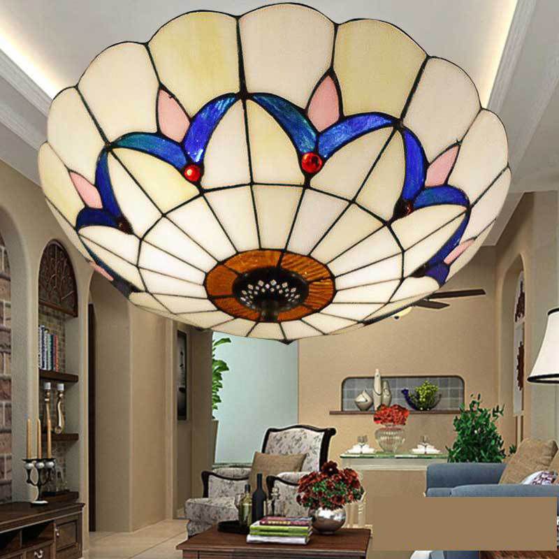 Baroque Multicolored Flush Mount Lamp Bowl Shape Glass Ceiling Mount Light Fixture