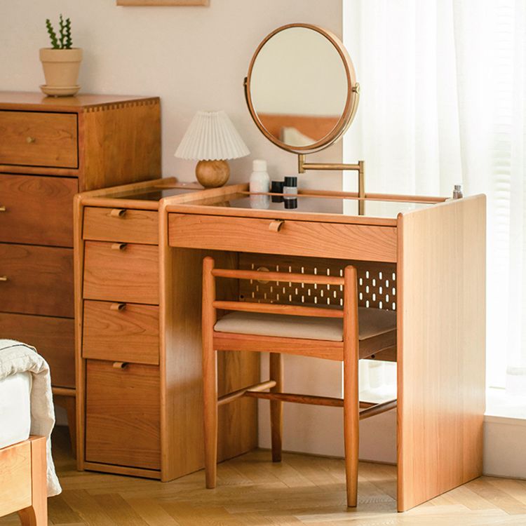 Scandinavian Drawers Dressing Table Solid Wood Dresser Mirrored Vanity Set