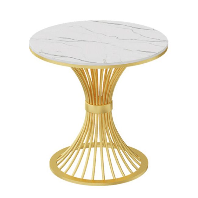 Traditional Luxury Round Dining Table Sintered Stone Top Table with Metal Pedestal