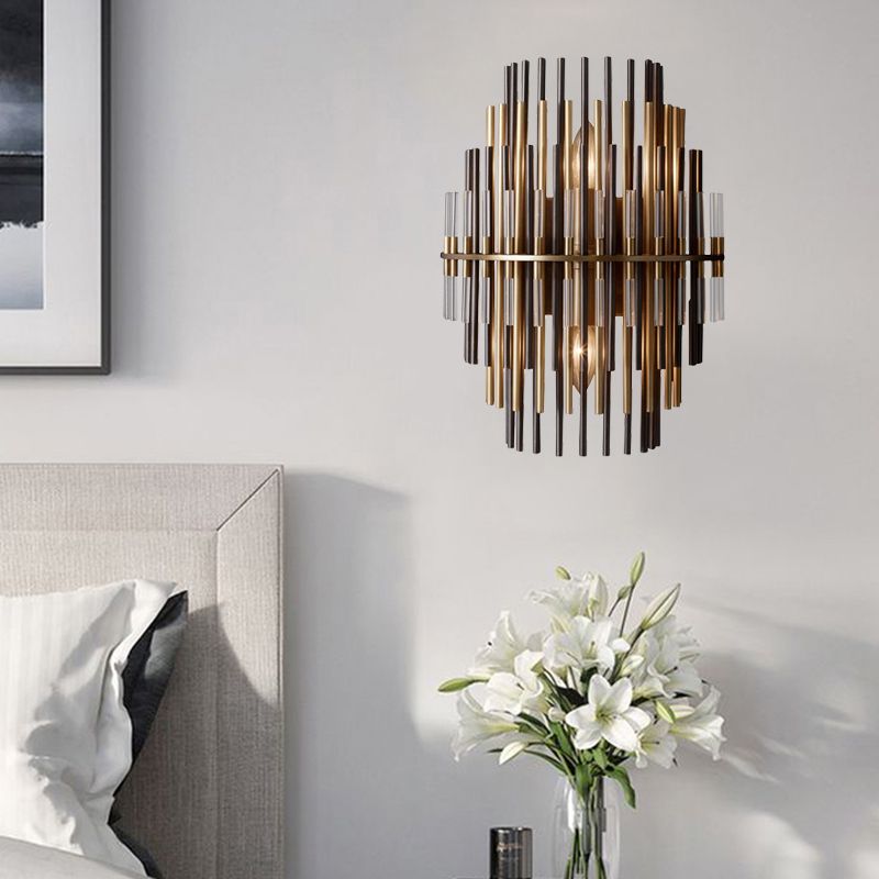 Chrome/Black Tiered Tubular Wall Mounted Lamp Retro Metallic 1 Light Wall Sconce Lighting