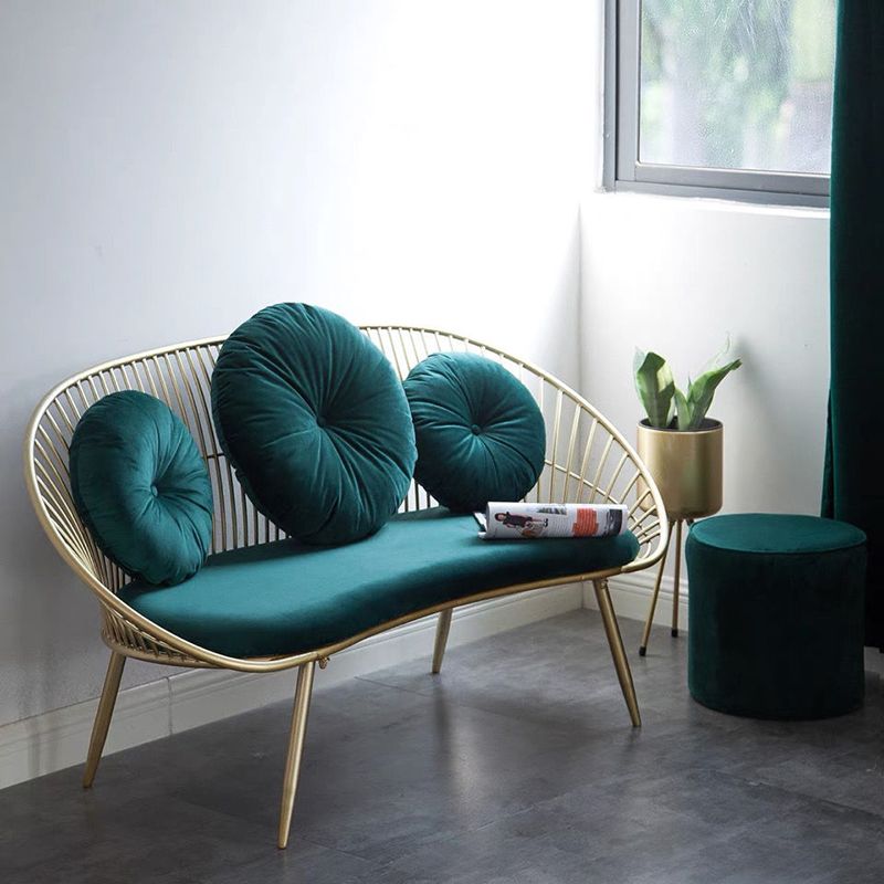 Modern Sloped Arm Sofa in Gold Metal Frame Sofa with 3 Pillows