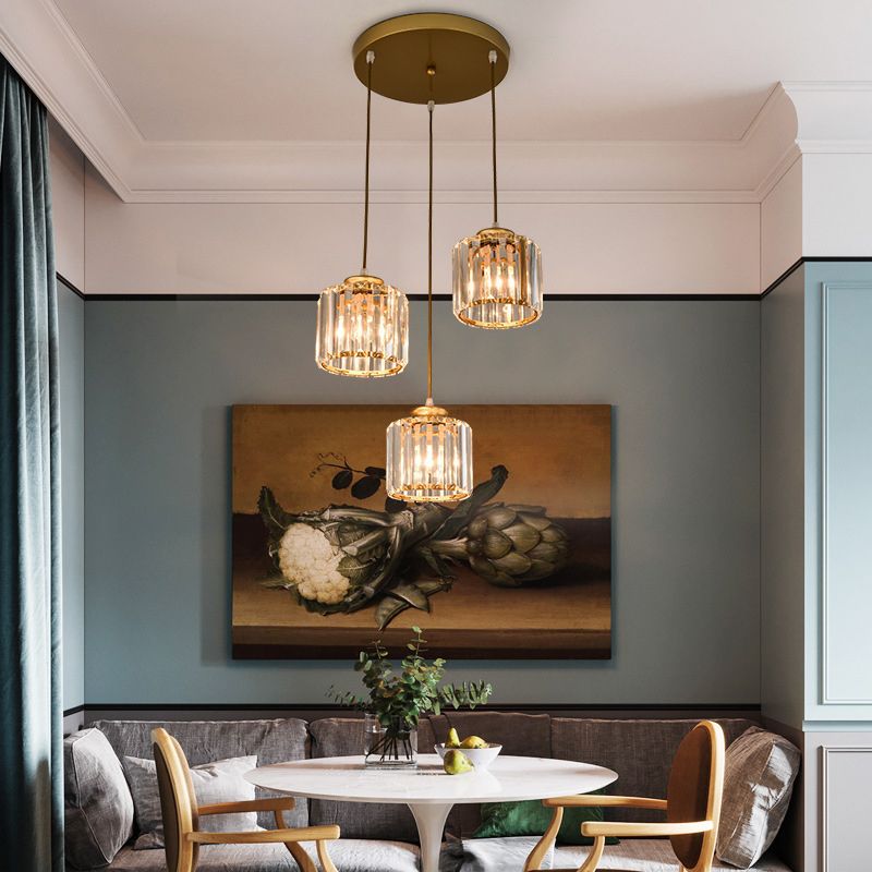 Crystal Geometrical Cluster Ciondolo tradizionale Lampada a soffitto a 3 luci della sala da pranzo