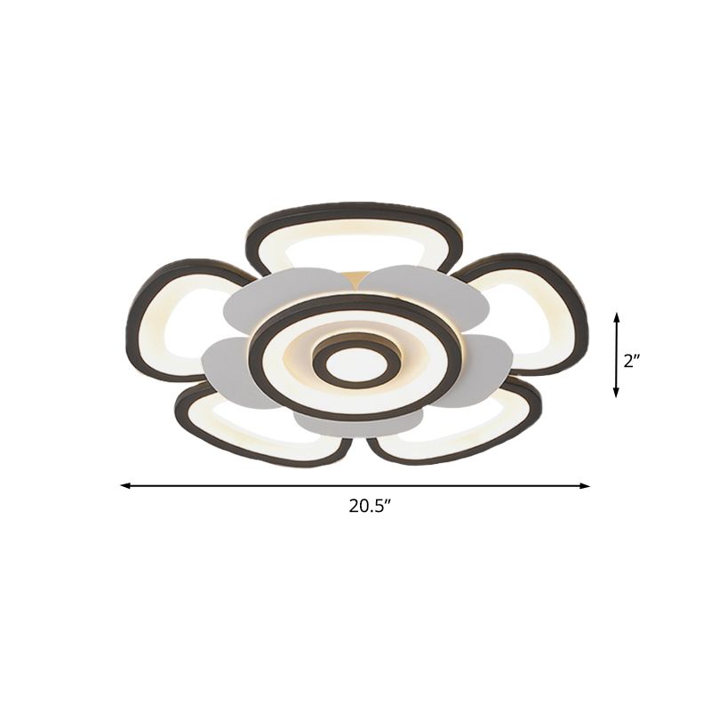 Blumen-Acryl-Unterputzleuchte, moderne LED-Deckenleuchte in Schwarz und Weiß mit warmem/weißem Licht, 20,5"/24,5" B