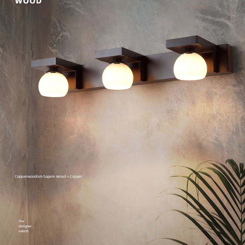 Walnut Brown Mirror Cabinet Wall Sconce Down Lighting Vanity Fixtures for Bathroom