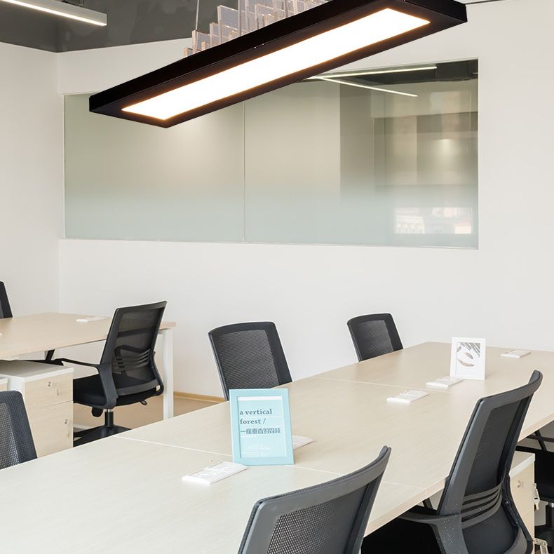 Rectangular LED Island Light Fixture Simplicity Acrylic Black Pendant Light for Dining Room