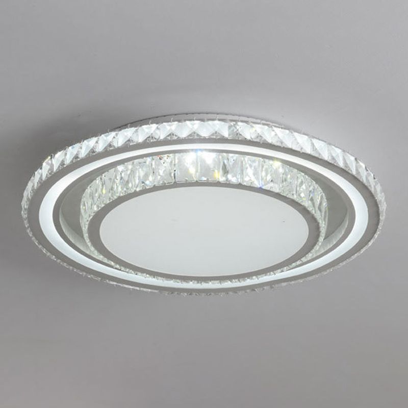 Dual-Tier Crystal Flush Light Minimalist LED White Flush Mount Ceiling Light for Living Room