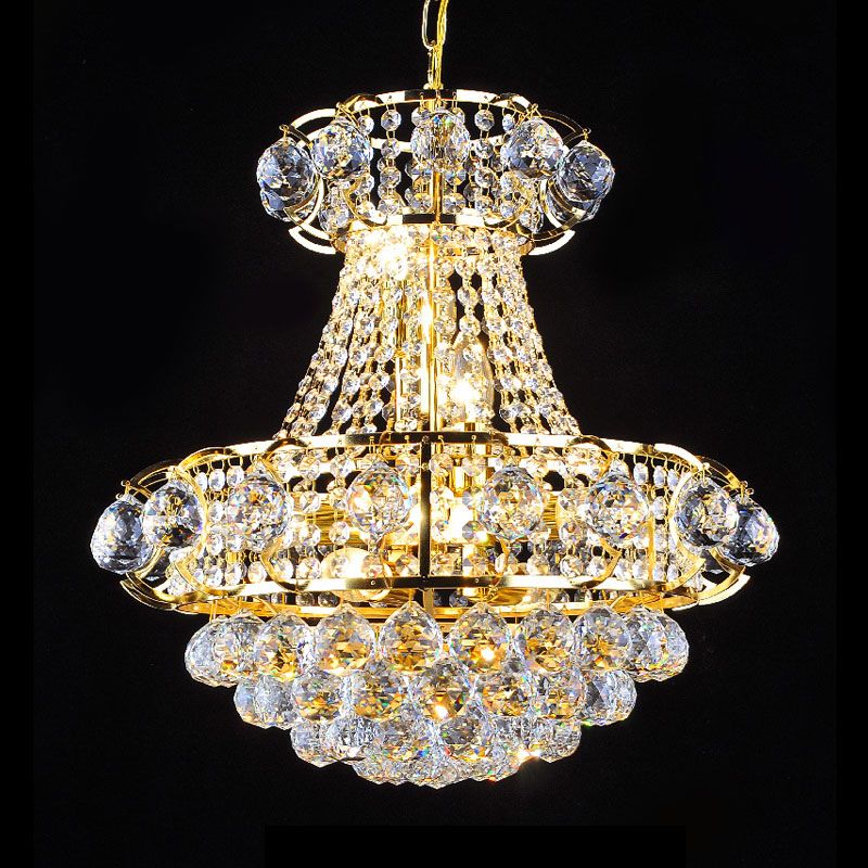 Crystal Raindrop Tapered Ceiling Light Luxury 6-Head Guest Room Pendant Chandelier in Gold