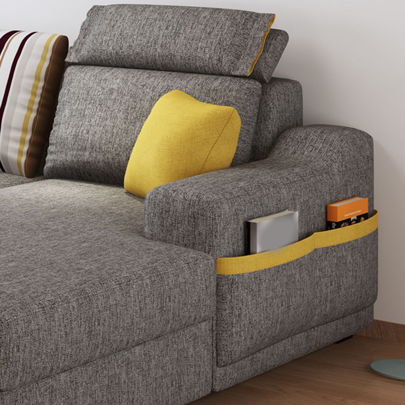 Grey Contemporary Sloped Arm Sofa with Bolster Pillows for Living Room