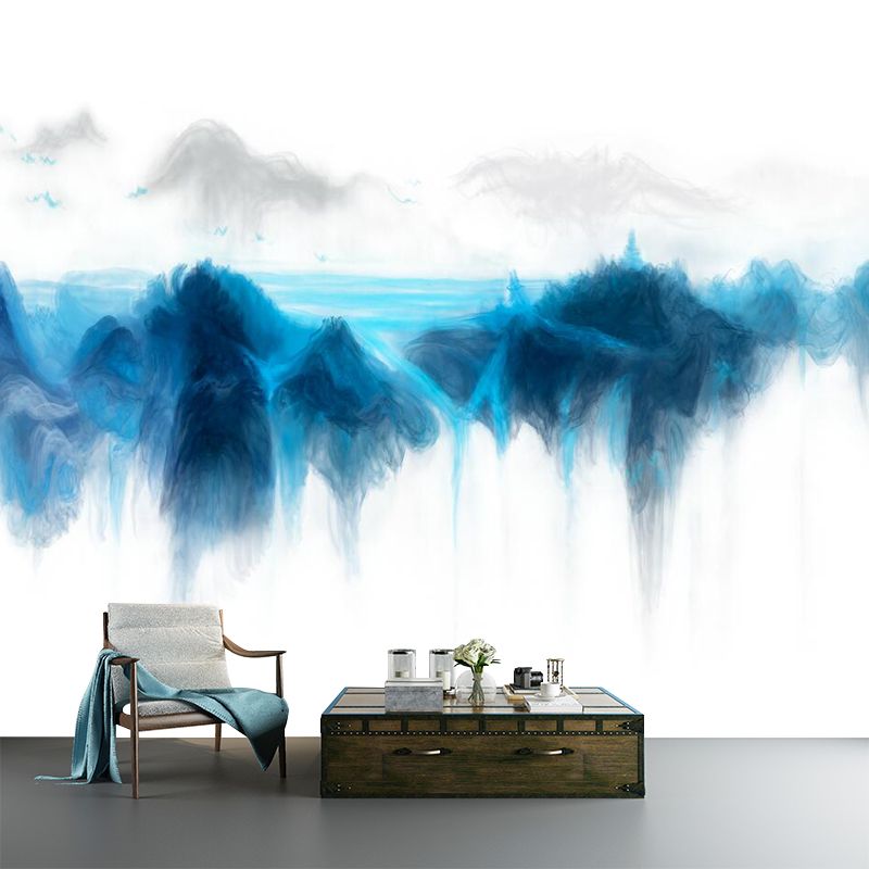 River Mountain Landscape Mural Wallpaper Blue and White Modern Art Wall Covering for Home