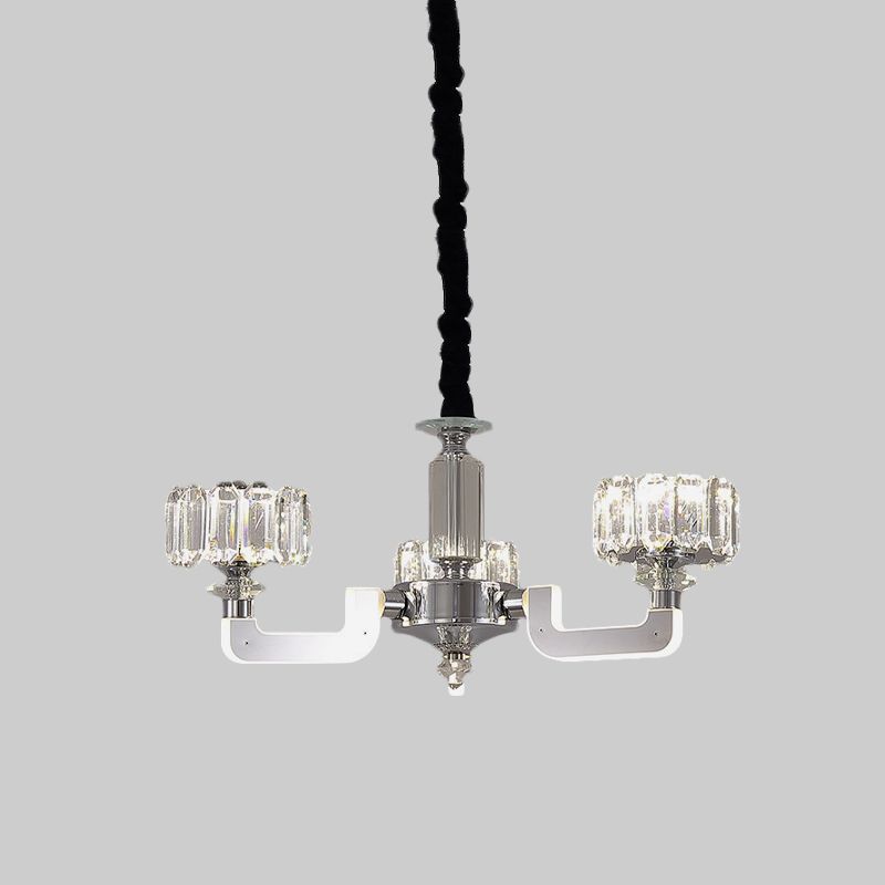 Chrome 3/6-Head Chandelier Lighting Traditional Crystal Block Drum Ceiling Suspension Lamp