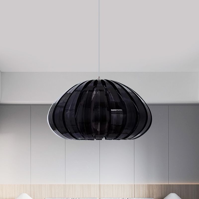 Simple Squash Suspension Light Acrylic Single Dining Table Ceiling Pendant in White/Black with Blade Design