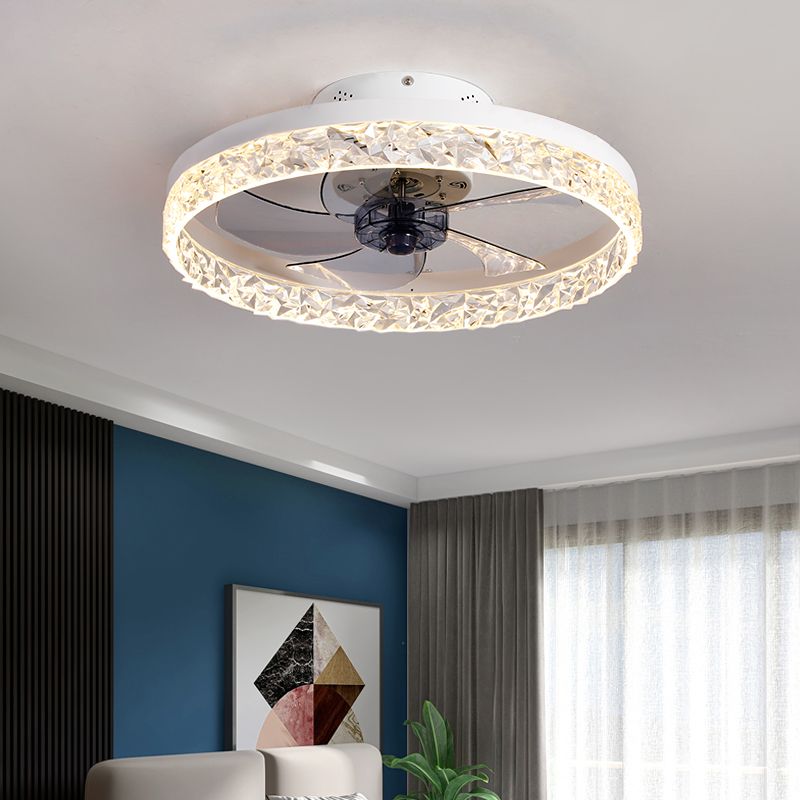 Kristallkreisförmige LED -Deckenventilatoren in der modernen Einfachheit Schmiedeeisen Flush Mount für Innenräume