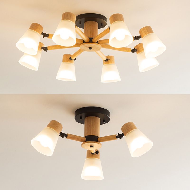 Nordic Ceiling Lighting Radial Semi Flush Mount with Wood for Living Room