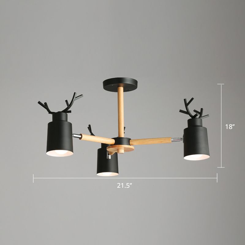 Spotlight réglable en métal en métal Lumière de lustre nordique avec une teinte cylindrique et un bras en bois