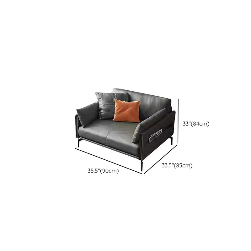 Gray Leather Sofa with Four Legs Contemporary Living Room Seating