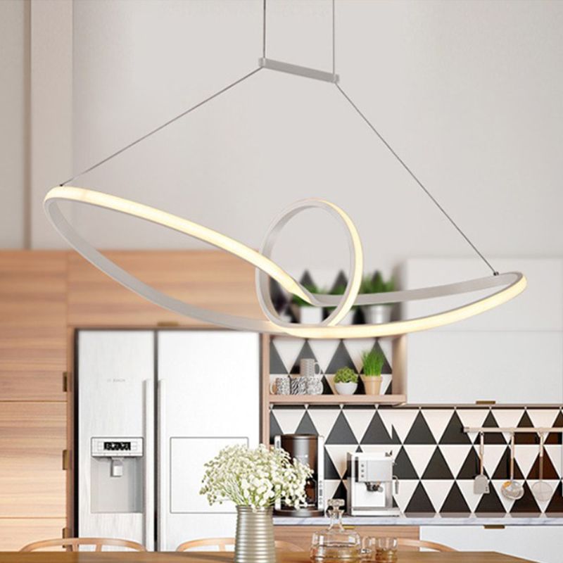 Metal Knotting Island Pendant Simplicity Black/White LED Suspension Lighting in Warm/White Light