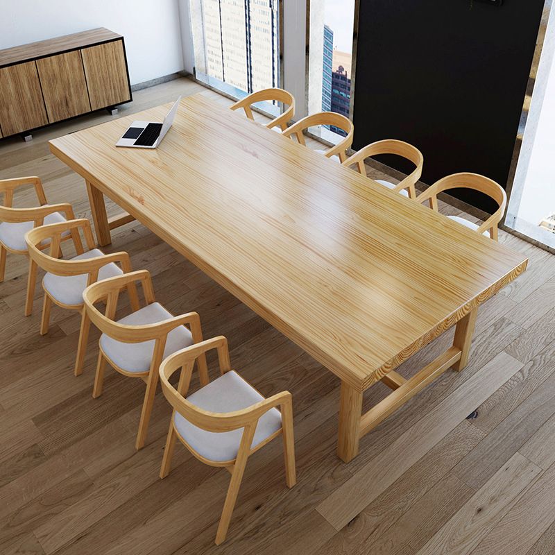 30"H Modern Office Desk Rectangular Pine Solid Wood Writing Desk