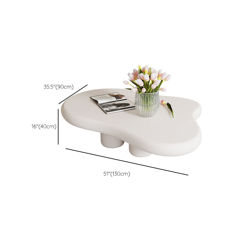 Modern Free Form Coffee Table Wooden 4 Legs Cocktail Table in White