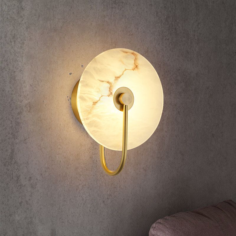 Nordic Style Wall Light Round White LED Wall Sconce with Mica for Living Room