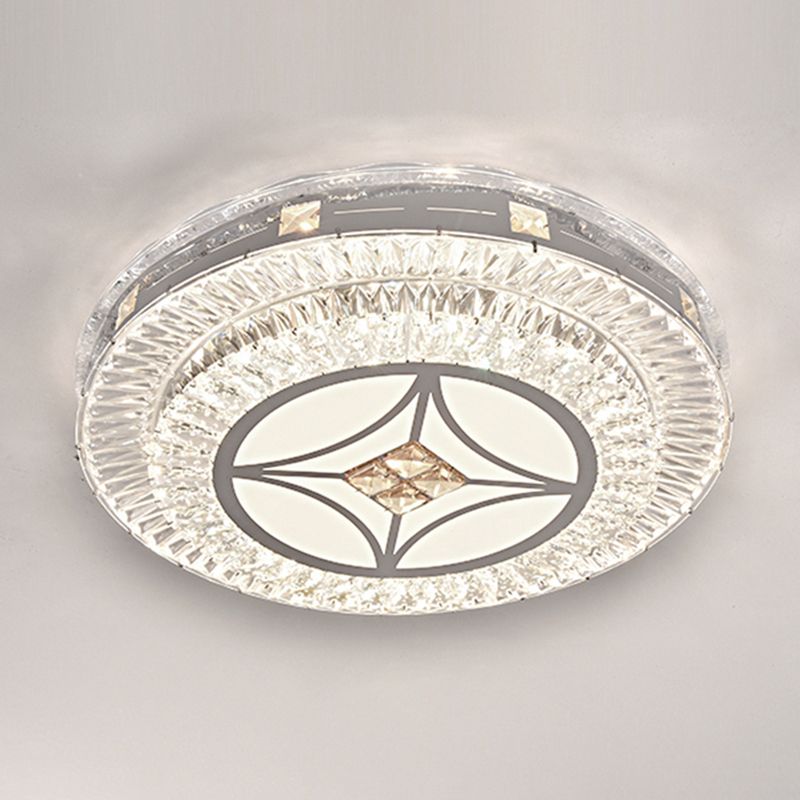 Plafonnier encastré moderne en cristal à LED rond pour chambre à coucher en acier inoxydable