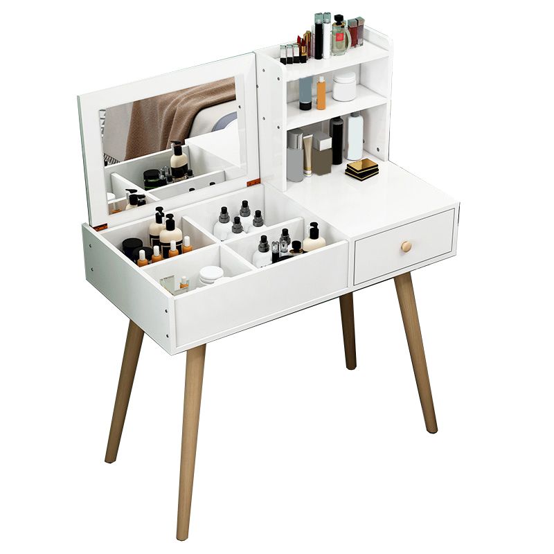 White Wood-based Panel Countertops Solid Wood Legs with Storage Racks and Dressing Tables