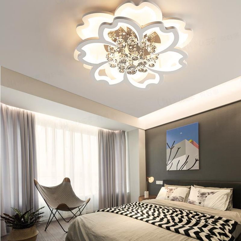 Crystal Ball Flower Ceiling Mounted Light Modern White LED Flush Light Fixture in Warm/White Light/Fourth Gear