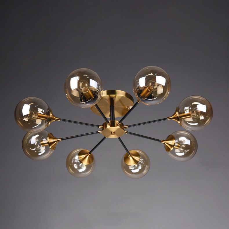 Moderne artistieke globe-plafondlamp, gelakt ijzer, semi-inbouw met glazen kap