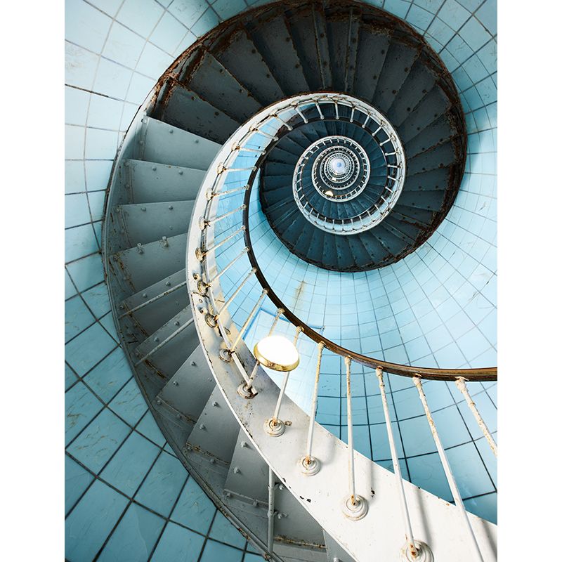 Blue Spiral Stairs Wallpaper Mural Looking-Up View Modern Stain-Proof Wall Art for Bedroom