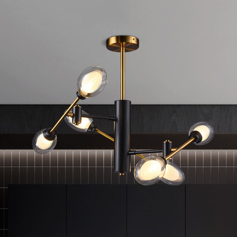 Dual Eggshell Clear Glass Deckenleichte postmoderne 6 Lampen Black-Bras-Halbflush-Kraut mit rotierenden Armdesign