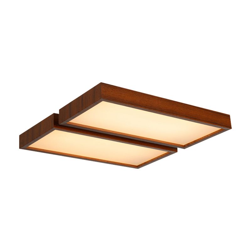 Lámpara de techo empotrada LED de estilo nórdico, accesorio de techo con borde de madera y sombra rectangular para oficina