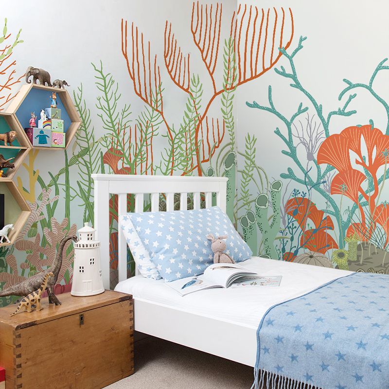 Floral Design and Branch Mural Wallpaper Scandinavian Natural Wall Covering for Living Room