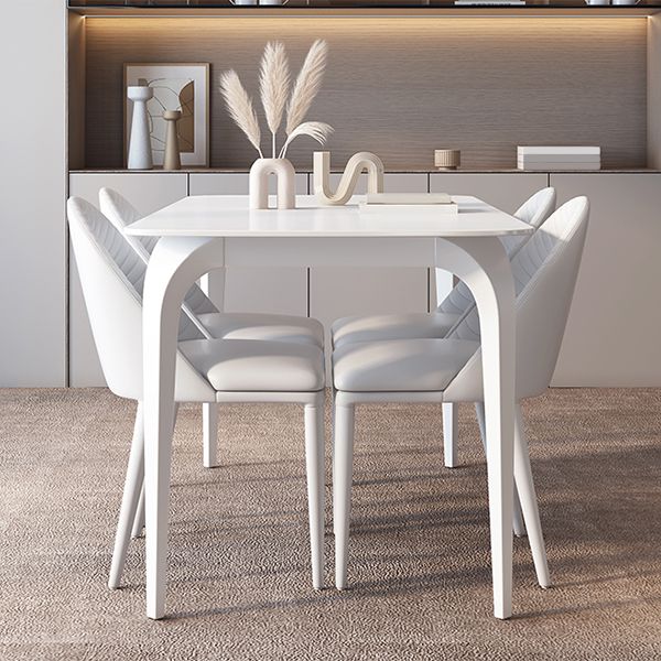 Contemporary White Round Stone Dining Table with 4 Steel Foot