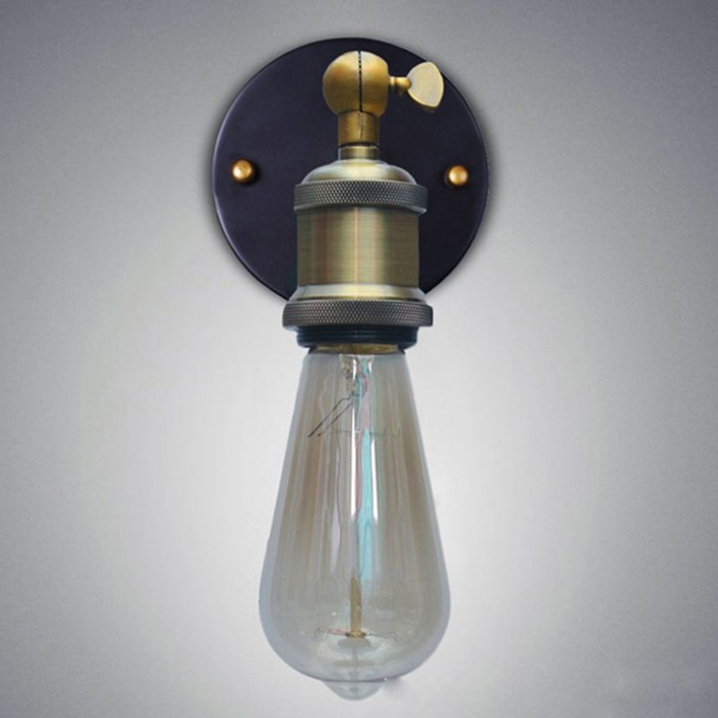 Brass 1-Head Wall Light Industrial Metal Naked Bulb Sconce Fixture with Adjustable Joint