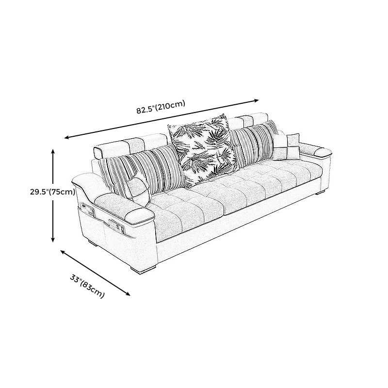 Dark Gray Pillow Top Arm Sectional Upholstered Cushions Back Sofa and Chaise