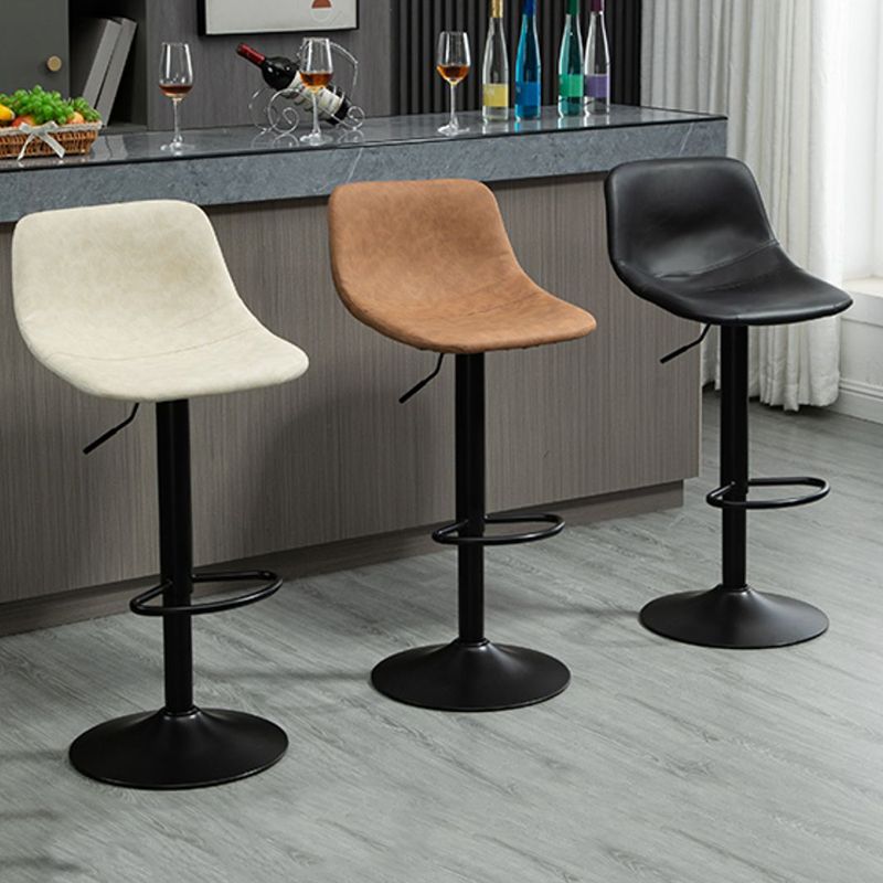 Contemporary Metal Barstool Faux Leather Footrest Stool Adjustable in Matte Finish