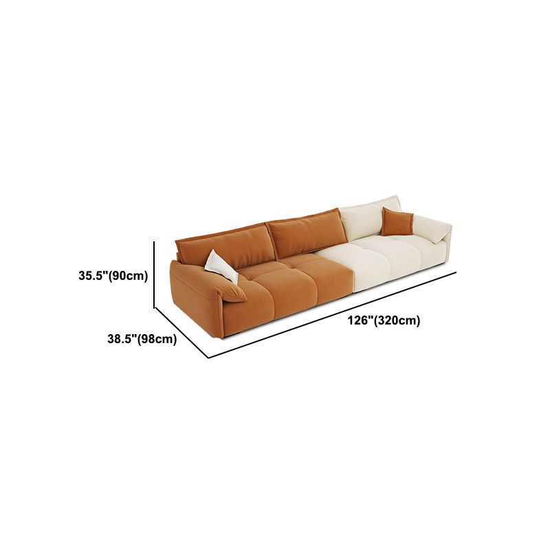 Tufted Loose Back Sofa with Chaise Nordic Pillow Top Arm Sofa in Orange and White