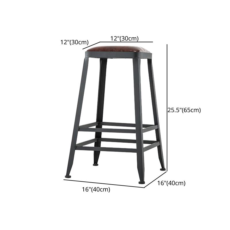 Industrial Armless Counter Stool Iron Cafe Bar Stool with Leather Cushion and Pedal