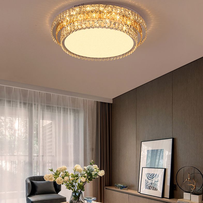 Plafonnier LED en cristal à deux niveaux, montage encastré en acier inoxydable, Style de luxe moderne, pour salon