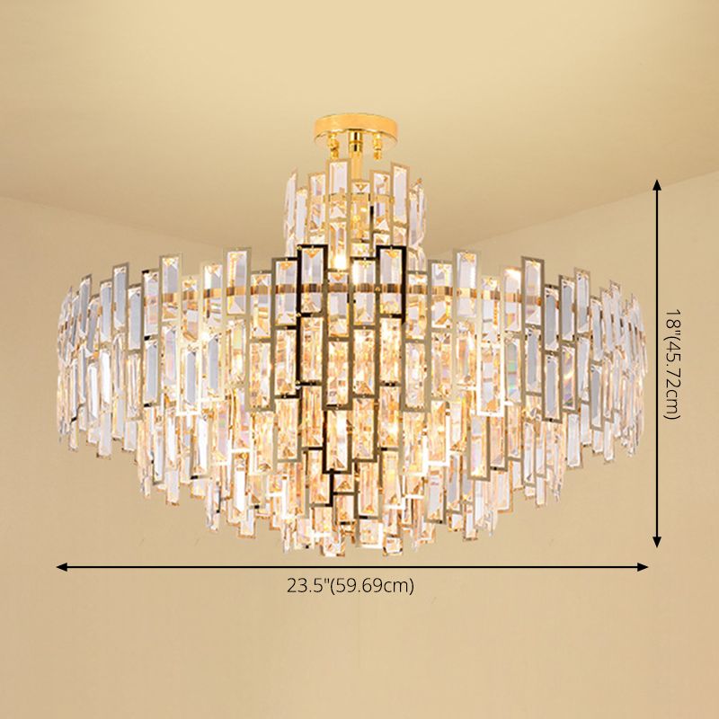 Tiered Crystal Suspension Light Fixture Contemporary Gold Chandelier for Living Room