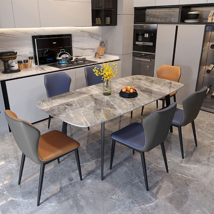 Modern Style Dining Table Sintered Stone Rectangle Table with Metal Base