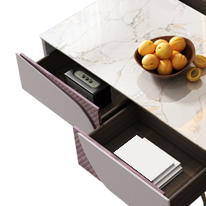 4 Legs Coffee Cocktail Table with Storage Drawers White Marble
